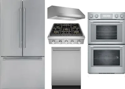 5 Piece Package Includes Refrigerator, Cooktop, Wall Oven, Hood And Dishwasher