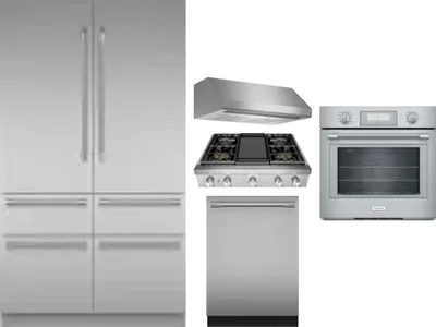 5 Piece Package Includes Refrigerator, Cooktop, Wall Oven, Hood And Dishwasher