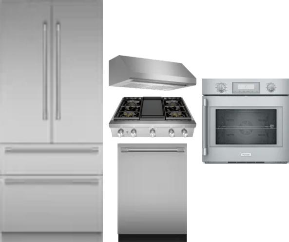 5 Piece Package Includes Refrigerator, Cooktop, Wall Oven, Hood And Dishwasher