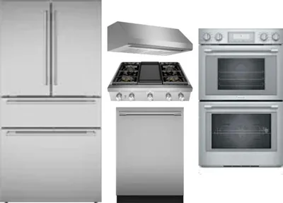5 Piece Package Includes Refrigerator, Cooktop, Wall Oven, Hood And Dishwasher