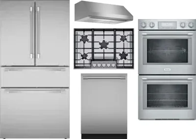 5 Piece Package Includes Refrigerator, Cooktop, Wall Oven, Hood And Dishwasher