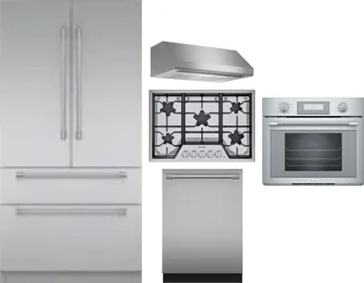 5 Piece Package Includes Refrigerator, Cooktop, Wall Oven, Hood And Dishwasher