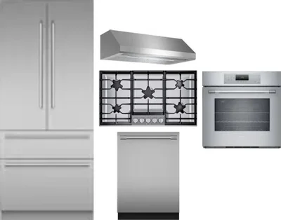 5 Piece Package Includes Refrigerator, Cooktop, Wall Oven, Hood And Dishwasher