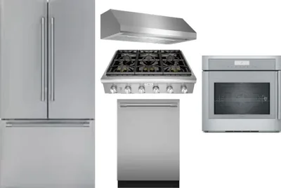 5 Piece Package Includes Refrigerator, Cooktop, Wall Oven, Hood And Dishwasher