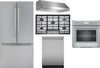 5 Piece Package Includes Refrigerator, Cooktop, Wall Oven, Hood And Dishwasher