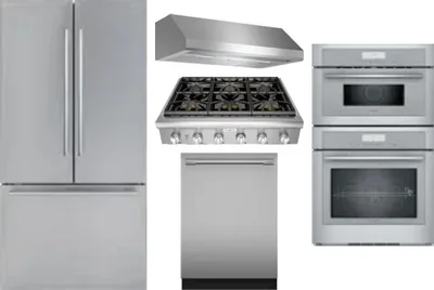 5 Piece Package Includes Refrigerator, Cooktop, Wall Oven, Hood And Dishwasher