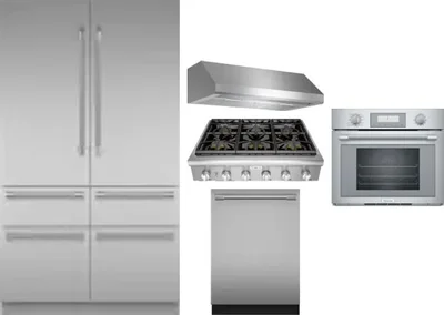 5 Piece Package Includes Refrigerator, Cooktop, Wall Oven, Hood And Dishwasher