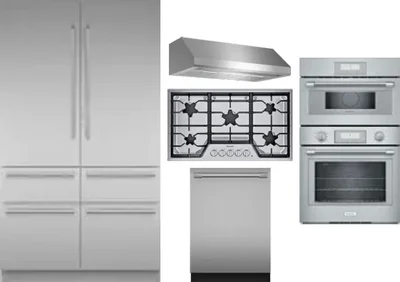 5 Piece Package Includes Refrigerator, Cooktop, Wall Oven, Hood And Dishwasher