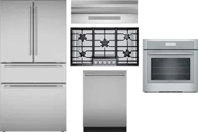 5 Piece Package Includes Refrigerator, Cooktop, Wall Oven, Hood And Dishwasher