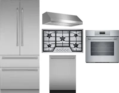 5 Piece Package Includes Refrigerator, Cooktop, Wall Oven, Hood And Dishwasher