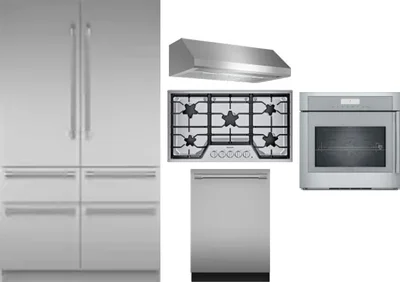 5 Piece Package Includes Refrigerator, Cooktop, Wall Oven, Hood And Dishwasher