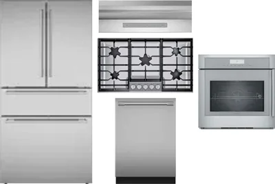 5 Piece Package Includes Refrigerator, Cooktop, Wall Oven, Hood And Dishwasher