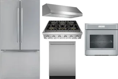 5 Piece Package Includes Refrigerator, Cooktop, Wall Oven, Hood And Dishwasher
