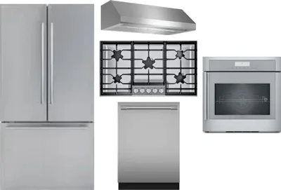 5 Piece Package Includes Refrigerator, Cooktop, Wall Oven, Hood And Dishwasher