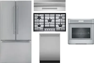 5 Piece Package Includes Refrigerator, Cooktop, Wall Oven, Hood And Dishwasher