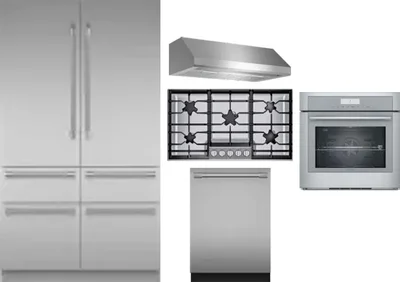 5 Piece Package Includes Refrigerator, Cooktop, Wall Oven, Hood And Dishwasher