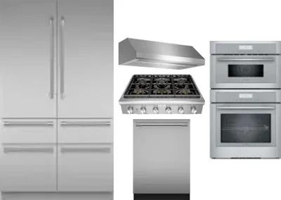 5 Piece Package Includes Refrigerator, Cooktop, Wall Oven, Hood And Dishwasher