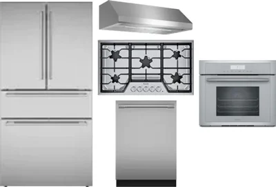 5 Piece Package Includes Refrigerator, Cooktop, Wall Oven, Hood And Dishwasher