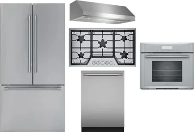 5 Piece Package Includes Refrigerator, Cooktop, Wall Oven, Hood And Dishwasher
