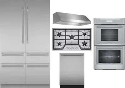 5 Piece Package Includes Refrigerator, Cooktop, Wall Oven, Hood And Dishwasher