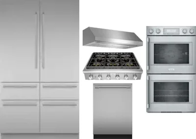 5 Piece Package Includes Refrigerator, Cooktop, Wall Oven, Hood And Dishwasher