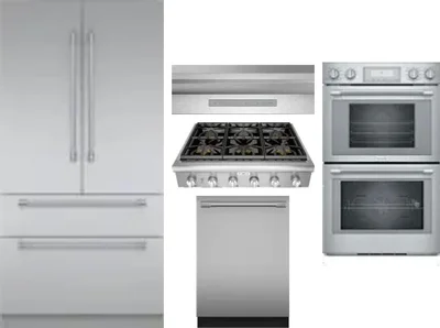 5 Piece Package Includes Refrigerator, Cooktop, Wall Oven, Hood And Dishwasher