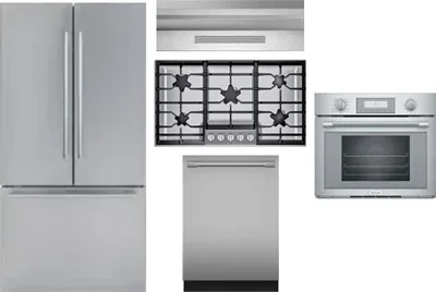 5 Piece Package Includes Refrigerator, Cooktop, Wall Oven, Hood And Dishwasher