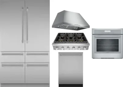 5 Piece Package Includes Refrigerator, Cooktop, Wall Oven, Hood And Dishwasher