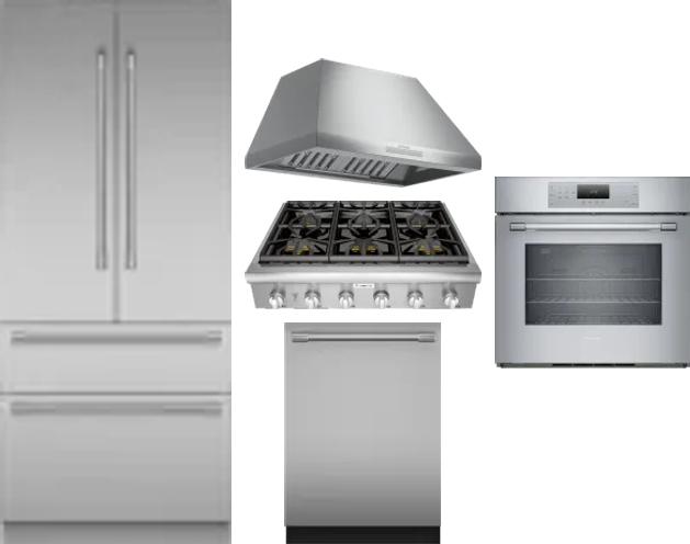 5 Piece Package Includes Refrigerator, Cooktop, Wall Oven, Hood And Dishwasher