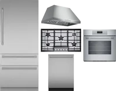 5 Piece Package Includes Refrigerator, Cooktop, Wall Oven, Hood And Dishwasher