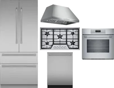 5 Piece Package Includes Refrigerator, Cooktop, Wall Oven, Hood And Dishwasher