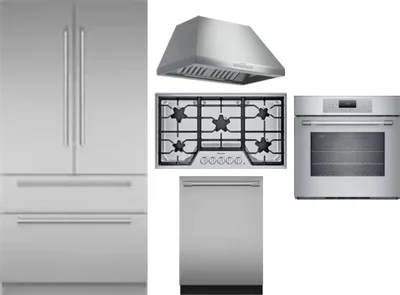 5 Piece Package Includes Refrigerator, Cooktop, Wall Oven, Hood And Dishwasher