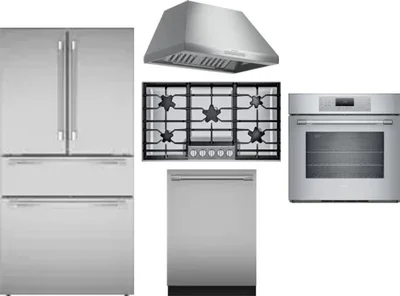 5 Piece Package Includes Refrigerator, Cooktop, Wall Oven, Hood And Dishwasher