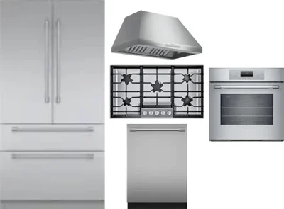 5 Piece Package Includes Refrigerator, Cooktop, Wall Oven, Hood And Dishwasher