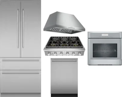 5 Piece Package Includes Refrigerator, Cooktop, Wall Oven, Hood And Dishwasher