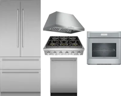 5 Piece Package Includes Refrigerator, Cooktop, Wall Oven, Hood And Dishwasher