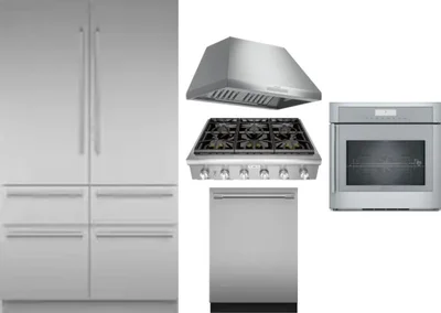 5 Piece Package Includes Refrigerator, Cooktop, Wall Oven, Hood And Dishwasher