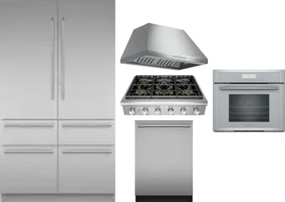 5 Piece Package Includes Refrigerator, Cooktop, Wall Oven, Hood And Dishwasher