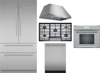 5 Piece Package Includes Refrigerator, Cooktop, Wall Oven, Hood And Dishwasher