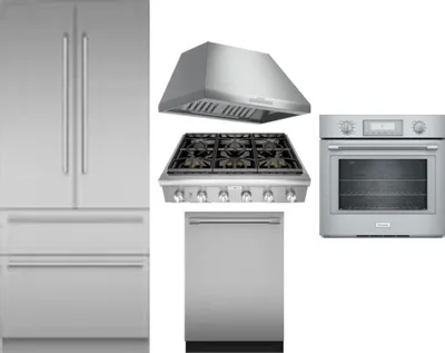 5 Piece Package Includes Refrigerator, Cooktop, Wall Oven, Hood And Dishwasher