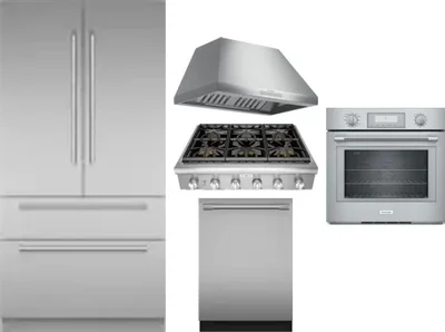 5 Piece Package Includes Refrigerator, Cooktop, Wall Oven, Hood And Dishwasher