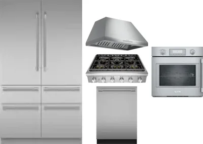 5 Piece Package Includes Refrigerator, Cooktop, Wall Oven, Hood And Dishwasher