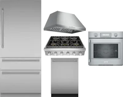 5 Piece Package Includes Refrigerator, Cooktop, Wall Oven, Hood And Dishwasher