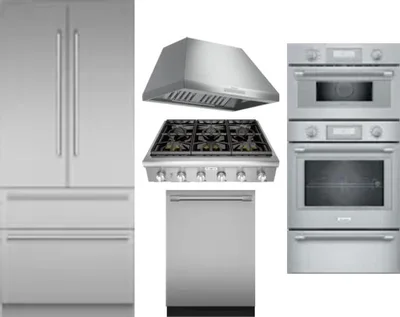 5 Piece Package Includes Refrigerator, Cooktop, Wall Oven, Hood And Dishwasher