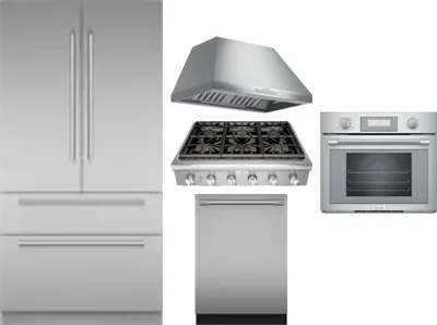 5 Piece Package Includes Refrigerator, Cooktop, Wall Oven, Hood And Dishwasher