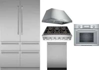 5 Piece Package Includes Refrigerator, Cooktop, Wall Oven, Hood And Dishwasher