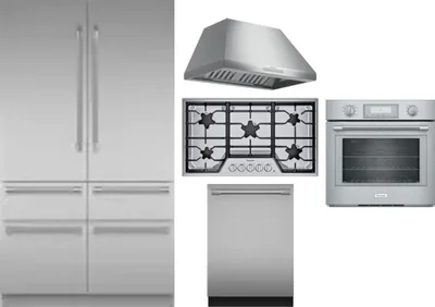 5 Piece Package Includes Refrigerator, Cooktop, Wall Oven, Hood And Dishwasher