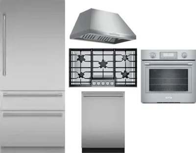 5 Piece Package Includes Refrigerator, Cooktop, Wall Oven, Hood And Dishwasher