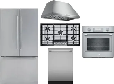 5 Piece Package Includes Refrigerator, Cooktop, Wall Oven, Hood And Dishwasher