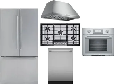 5 Piece Package Includes Refrigerator, Cooktop, Wall Oven, Hood And Dishwasher
